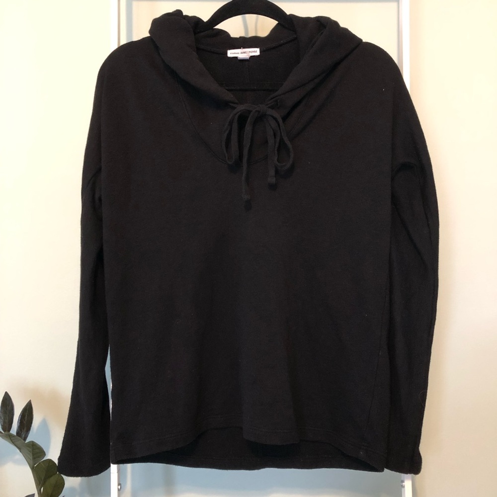 James Perse Standard Black Pullover Drawstring Hoodie Sweatshirt